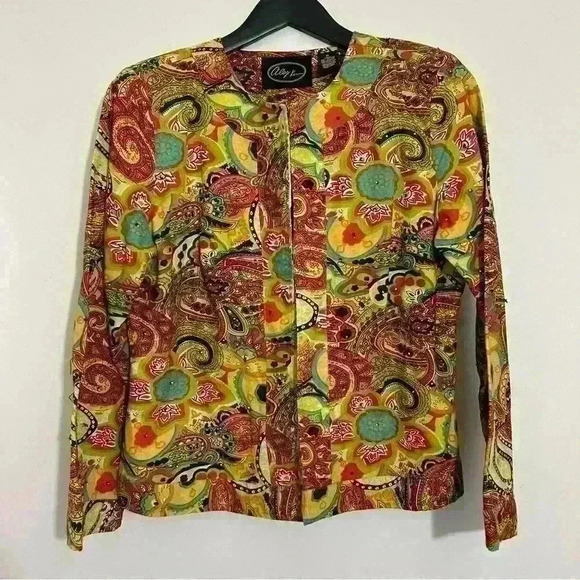 Alex Kim Art To Wear Multicolored Floral Paisley Embroidered Cardigan Jacket M - Picture 1 of 8